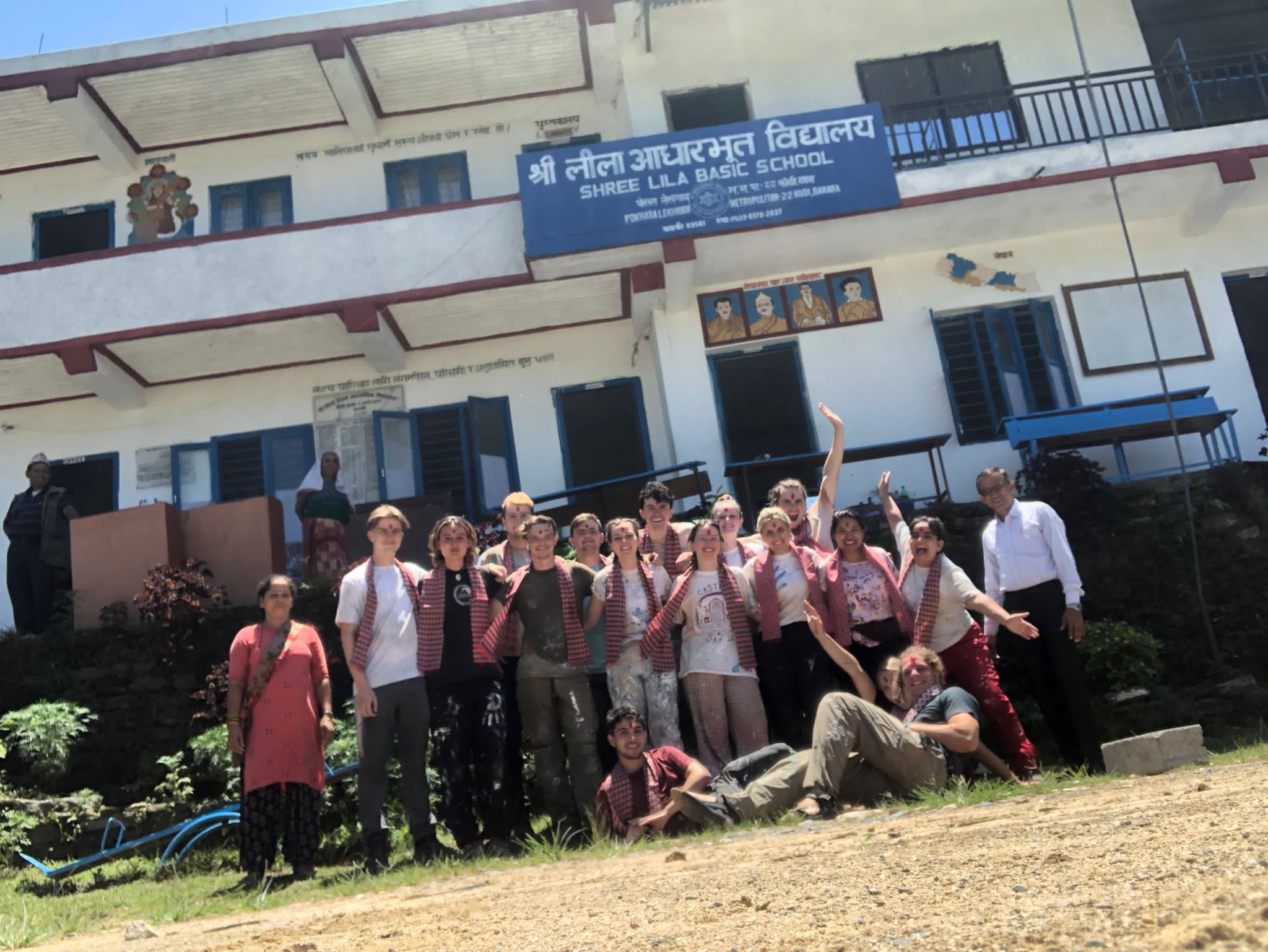 Whole expedition team outside Shree Lila Basic School